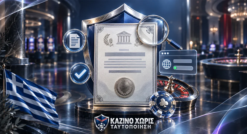 Άδεια online casino με κανονιστικό έγγραφο, ασπίδα προστασίας και έλεγχο ιστοτόπου